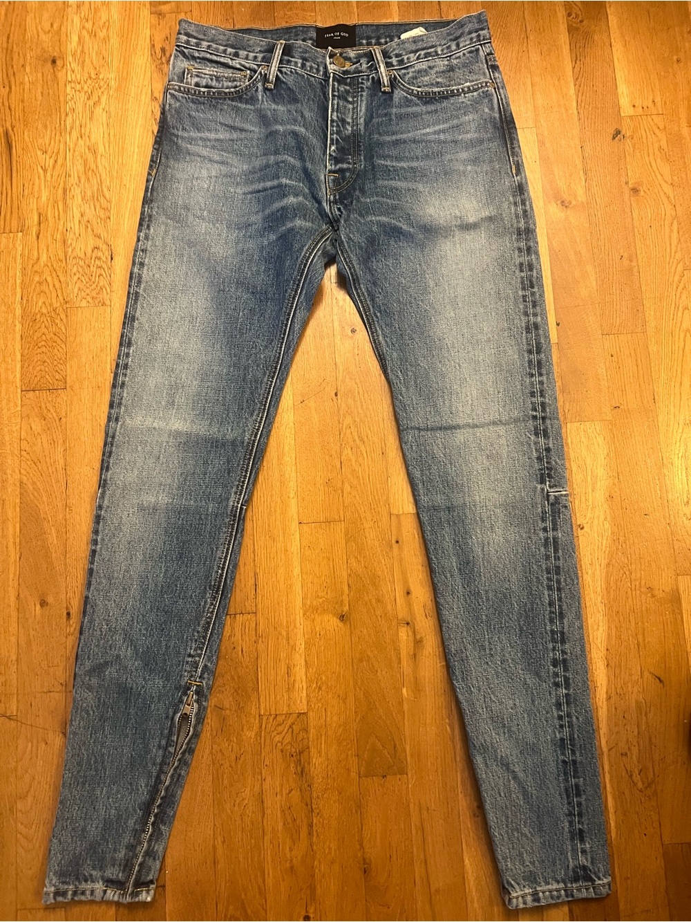 Fear of God Men's Skinny Jeans in Faded Blue side zip 32x33